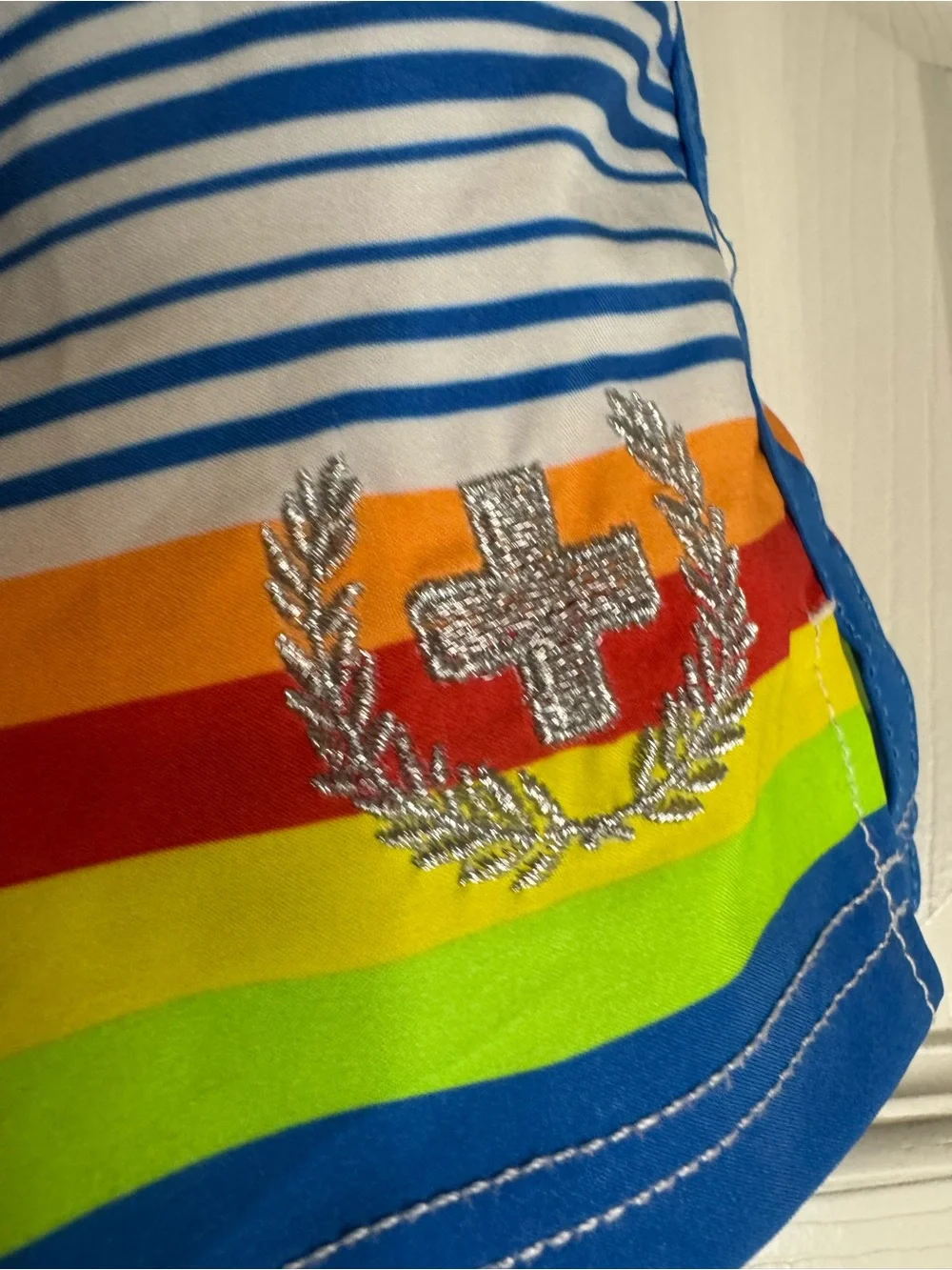 Andrew Christian Bright Blue Rainbow Stripe Swim Shorts medium